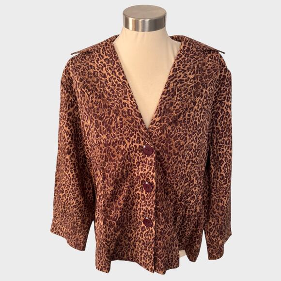 Joan Rivers Leopard/Cheetah Print Cotton Spandex Button Front 3/4 Sleeve Jacket - Picture 1 of 8
